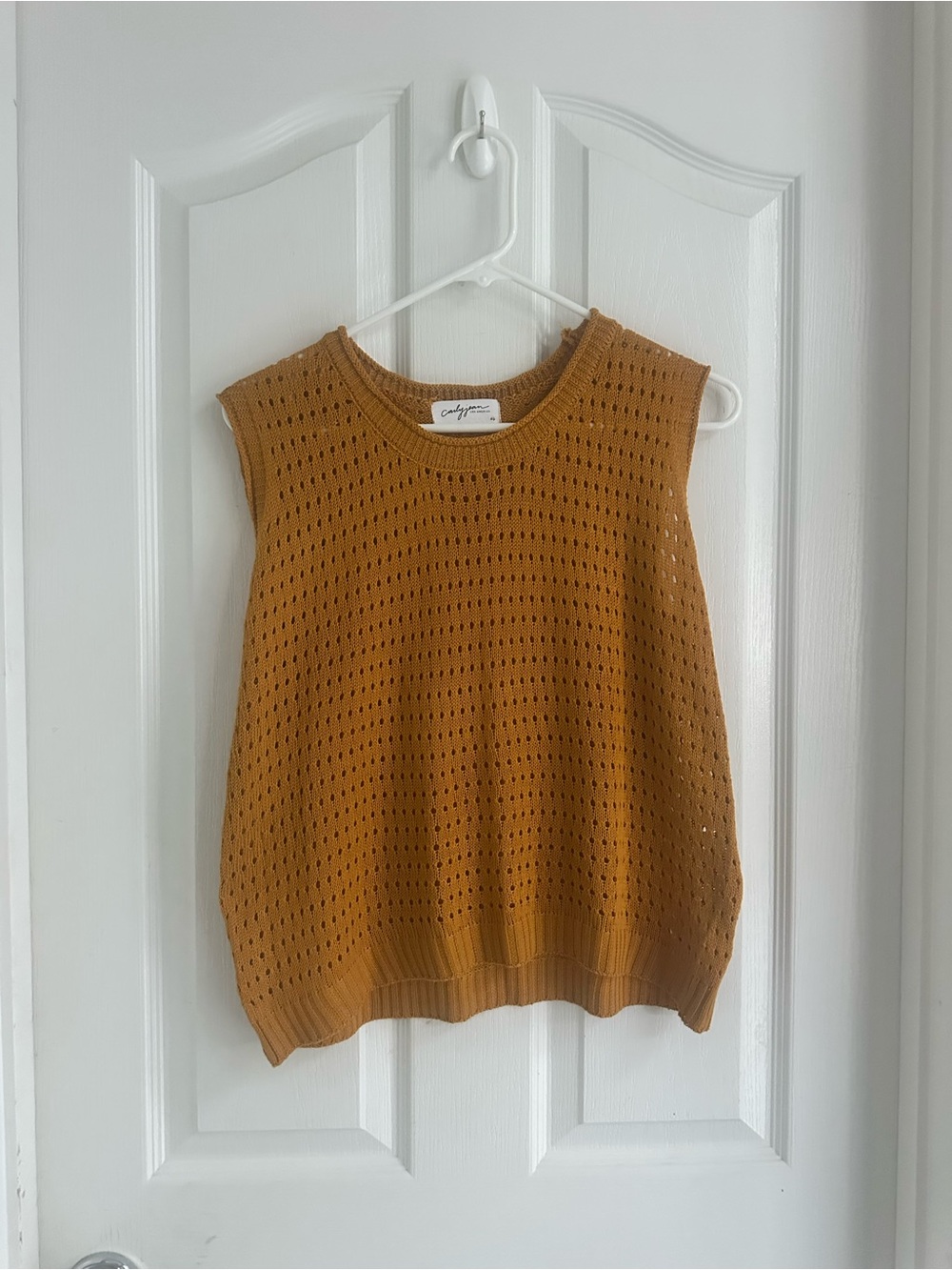 Carly Jean Los Angeles CJLA Mustard Open-Knit Sleeveless Sweater